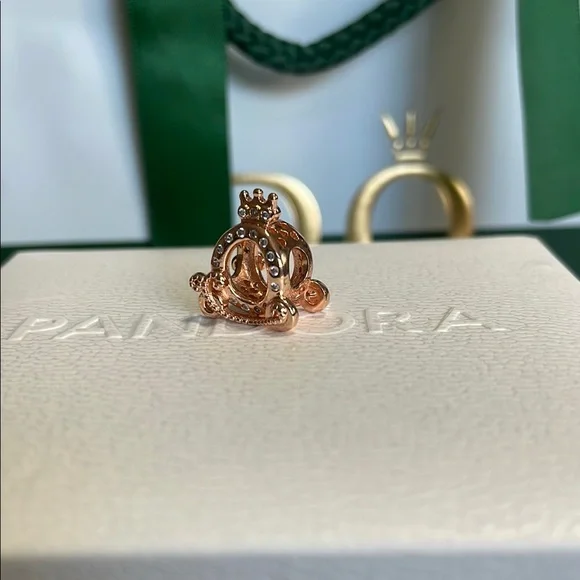 Pandora Rose Gold And CZ Adorned “O” Crown Princess Carriage Charm - Picture 4 of 4